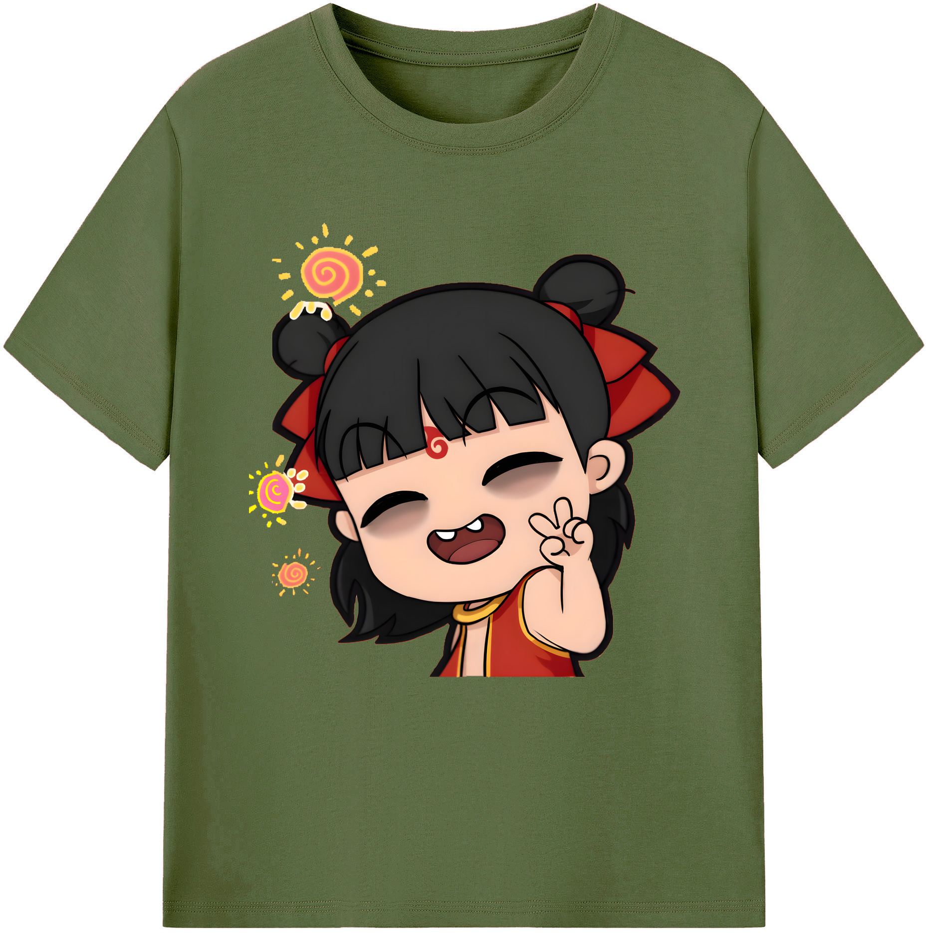 （画像用） Ne Zha 2 ナタ 魔童の大暴れ 綿100％半袖Tシャツ（フロントプリント）